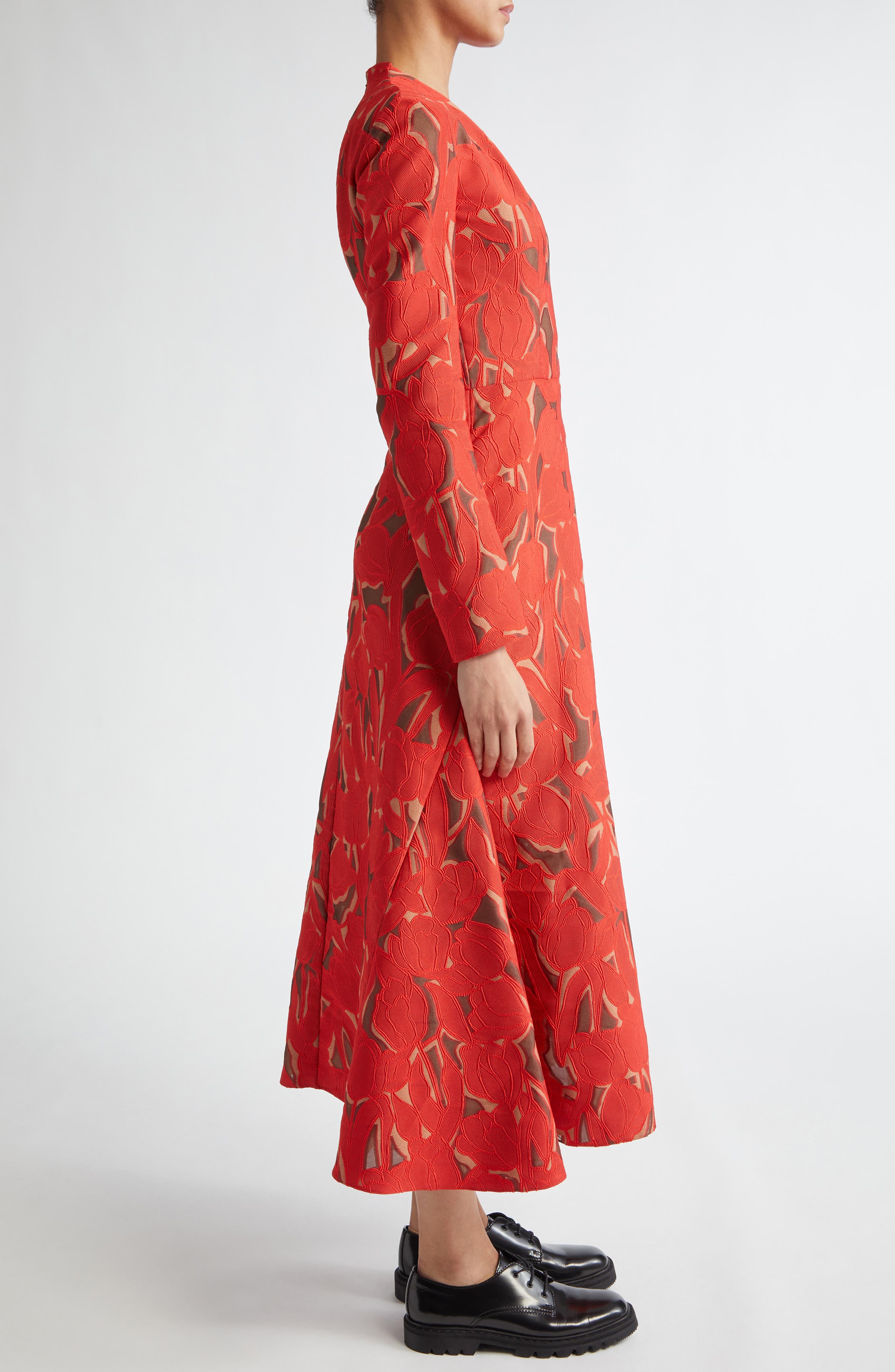 Emilia Wickstead Seneca Burnout Floral Jacquard Long Sleeve Fit & Flare  Dress | Nordstrom