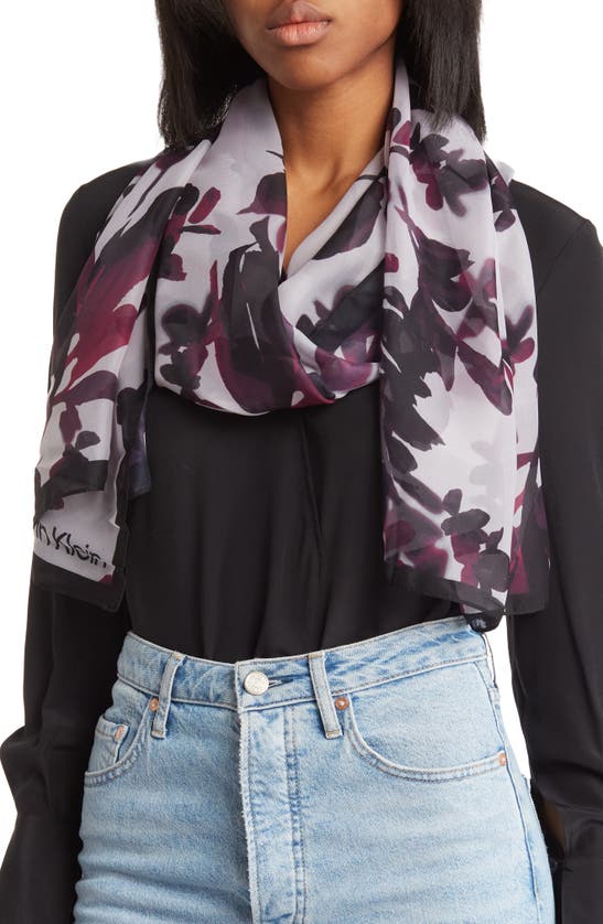 Calvin Klein Floral Print Scarf In Mulberry ModeSens
