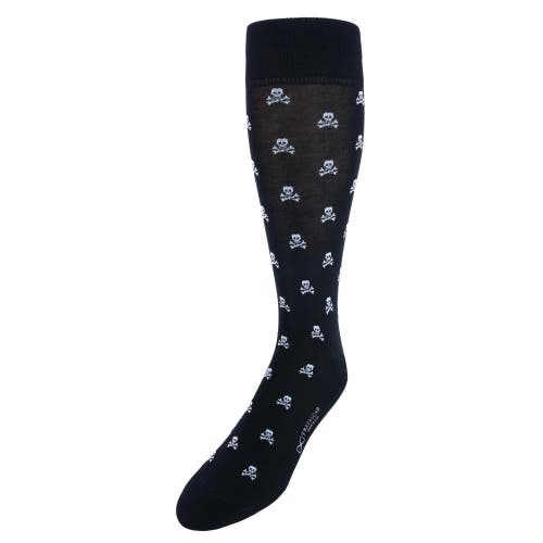 Shop Trafalgar Rodger Skull And Cross Bones Mercerized Cotton Mid-calf Socks In Black