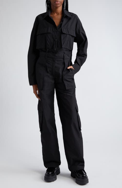Long Sleeve Cargo Jumpsuit in Black