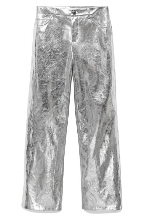 Shop Mango Metalllic Wide Leg Pants In Silver