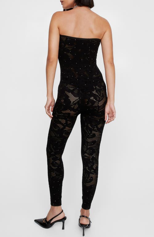 Shop Nasty Gal Strapless Diamante Mesh Catsuit In Black