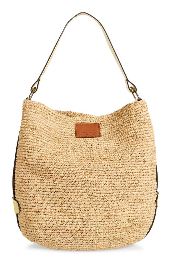 Isabel Marant Bayia Raffia Bucket Bag In Natural/ Green