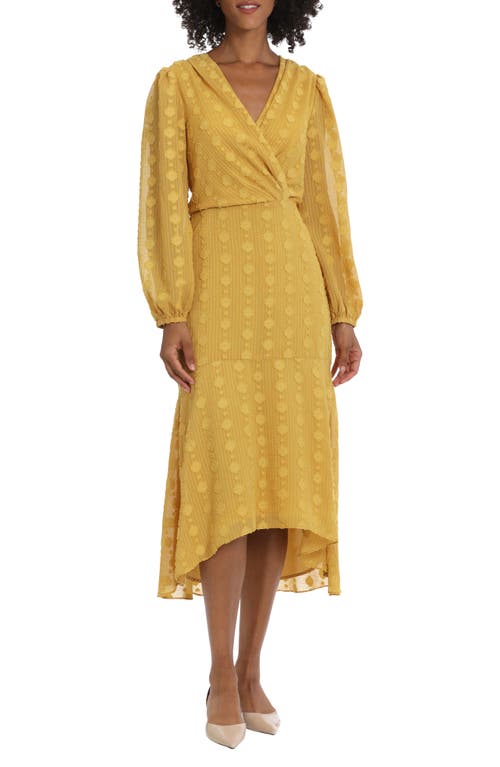 Maggy London Geo Jacquard Long Sleeve High Low Dress Goldenrod at Nordstrom,