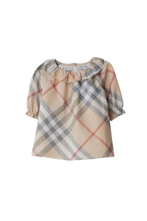 Burberry Check Cotton Dress With Bloomers In Pale Stone