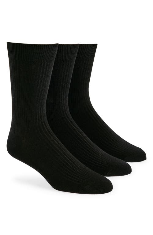 3-Pack Ribbed Crew Socks in Black