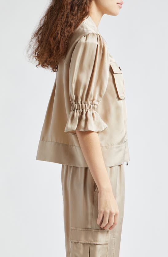 Cinq À Sept Holly Short-sleeve Sateen Jacket In Khaki