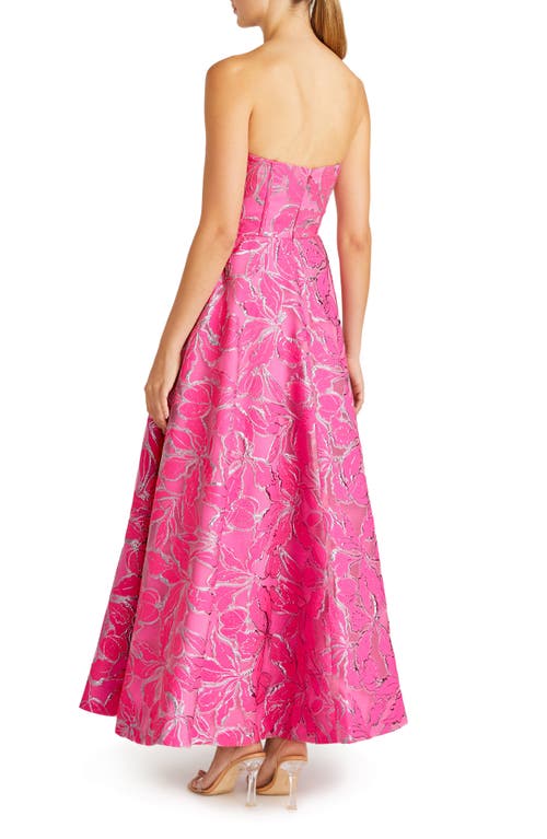 ml Monique Lhuillier Amelia Strapless Metallic Brocade Gown In Azalea Pink