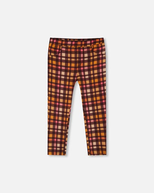 Deux Par Deux Girl's Milano Treggings Plaid Magenta And Brown In Pink & Brown Plaid