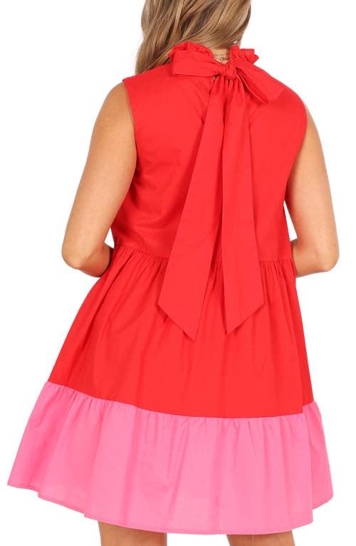 Petal And Pup Petal & Pup Bradshaw Colorblock Tiered Cotton Shift Dress In Red