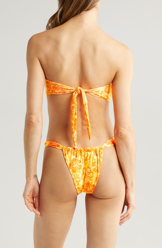 Shop Kulani Kinis Ruched Thong Bikini Bottoms In Tangerine Dreams