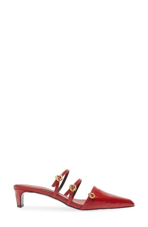 Shop Rebecca Minkoff Buckle Pointed Toe Kitten Heel Mule In Seduction Red