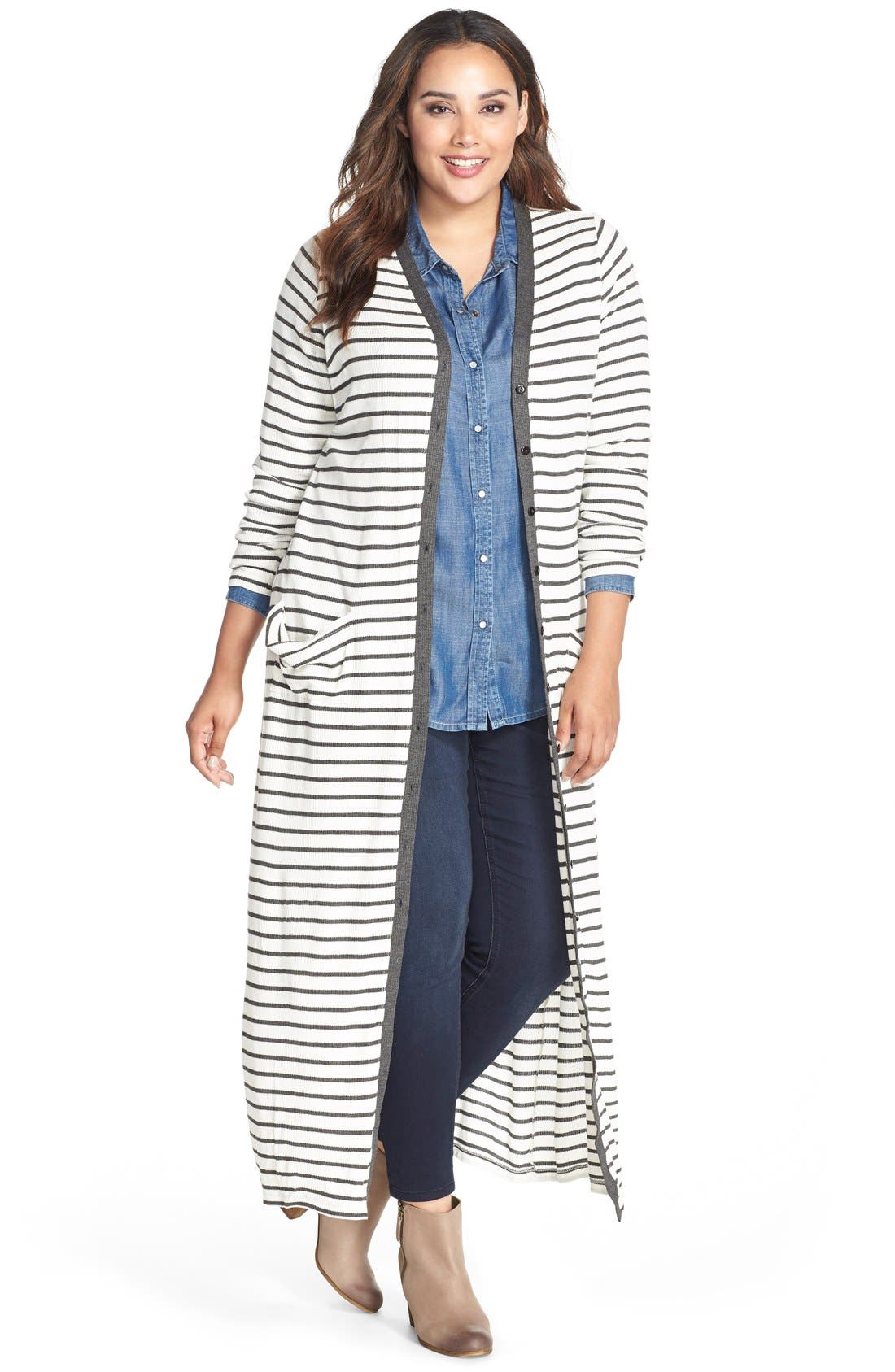 Tart 'Katia' Stripe Full Length Cardigan (Plus Size) Nordstrom