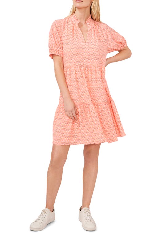 CeCe Printed Tiered Babydoll Dress in Calypso Coral at Nordstrom, Size X-Small