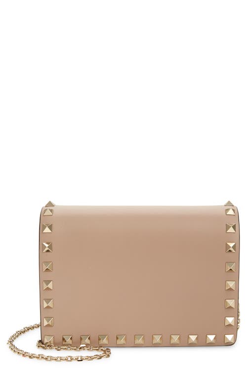 Valentino Garavani Rockstud Leather Wallet on a Chain in Poudre at Nordstrom
