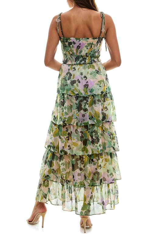 Shop Socialite Floral Tiered Maxi Sundress In Green/lilac