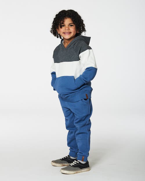 Shop Deux Par Deux Little Boy's Colorblock Hooded Fleece Sweatshirt Gray, White And Blue In Moonlight Blue