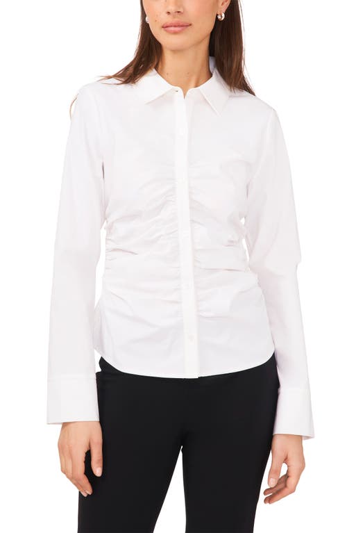 halogen(r) Gathered Long Sleeve Cotton Button-Up Shirt in Bright White