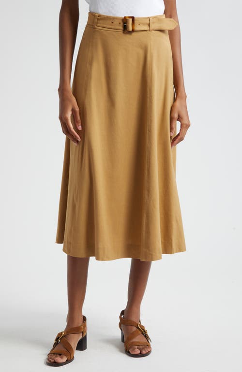 Veronica Beard Arwen Belted Linen Blend Skirt Desert Khaki at Nordstrom,