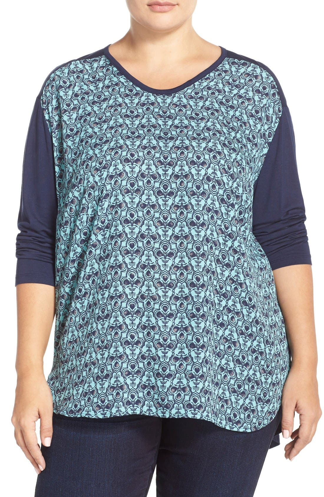 Sejour Drape Back Mixed Media Tunic Top (Plus Size) Nordstrom