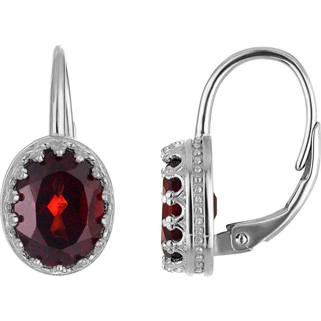 Fzn Sterling Silver Oval Stone Drop Earrings In Garnet