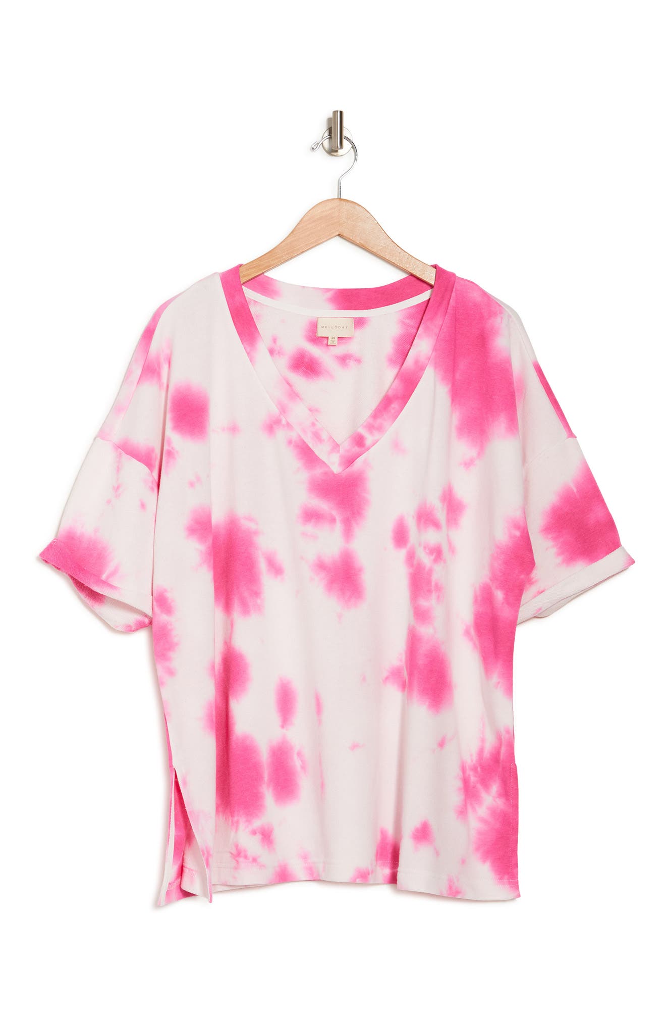 Melloday Tie-dye V-neck T-shirt In Hot Pink