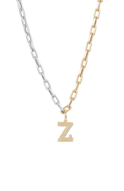 Adina Reyter Two-Tone Paper Cip Chain Diamond Initial Pendant Necklace in Yellow Gold - Z at Nordstrom, Size 16