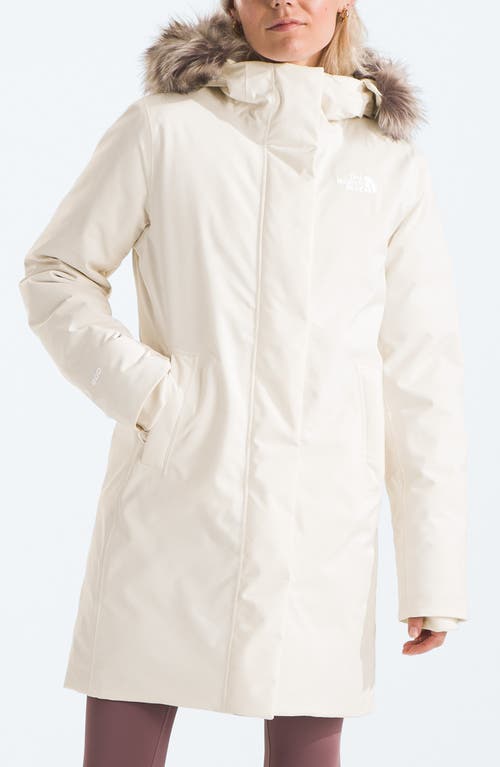 The North Face Arctic Waterproof 600-fill-power Down Parka With Faux Fur Trim In White Dune