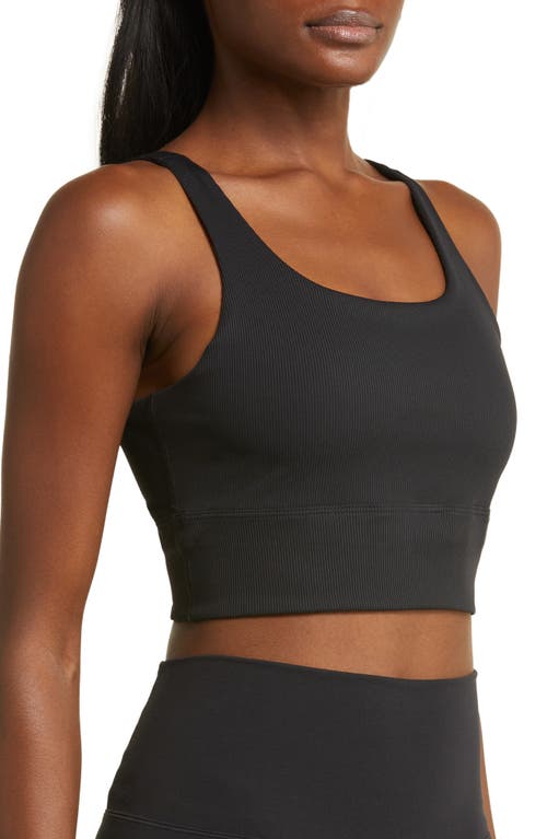 Shop Nike Ribbed Longline Sports Bra In Black/black/pcg3c