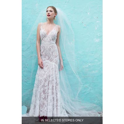 Watters Kiefer Silk Lace Trumpet Gown, Size IN STORE ONLY - Ivory