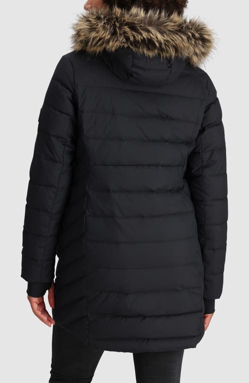 Shop Outdoor Research Coze Lux 700 Fill Power Down Parka With Faux Fur Trim Hood In Black