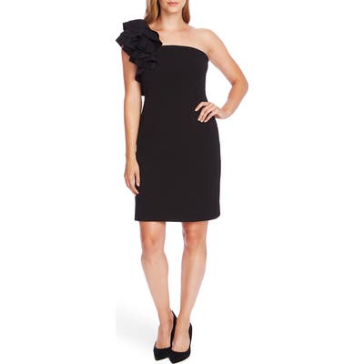Vince Camuto Ruffle Detail One-Shoulder Crepe Sheath Dress, Black