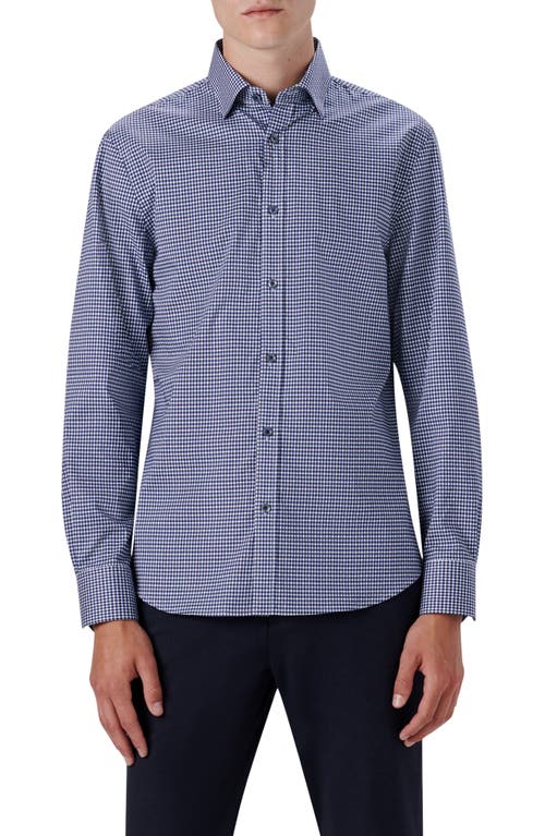 Bugatchi Karl Classic Fit Check Print Stretch Cotton Button-Up Shirt in Navy at Nordstrom, Size Small