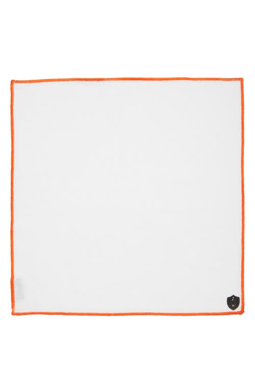 Shop Clifton Wilson White Linen Pocket Square With Orange Trim In White/orange