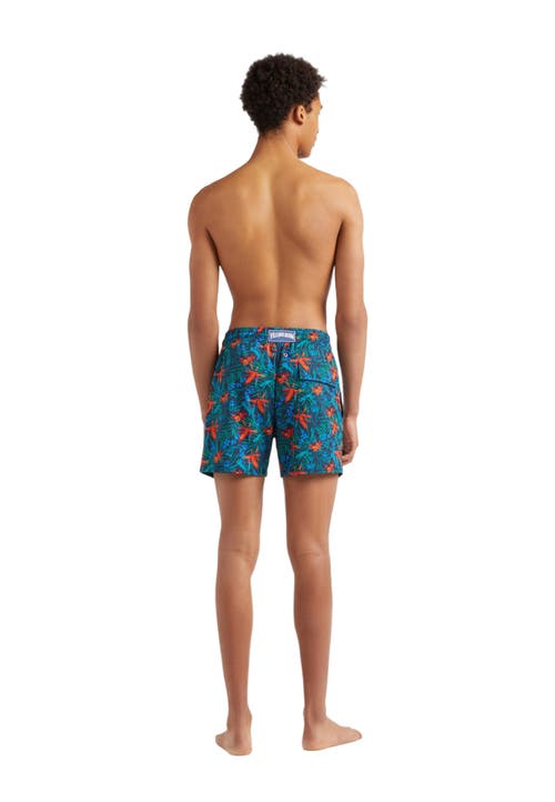 Shop Vilebrequin Tropical Flower Stretch Swim Trunks In Bleu Marine