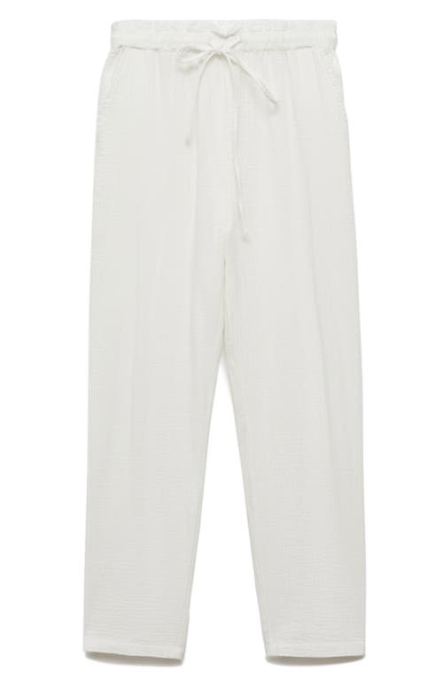 Shop Mango Cotton Gauze Drawstring Pants In Off White