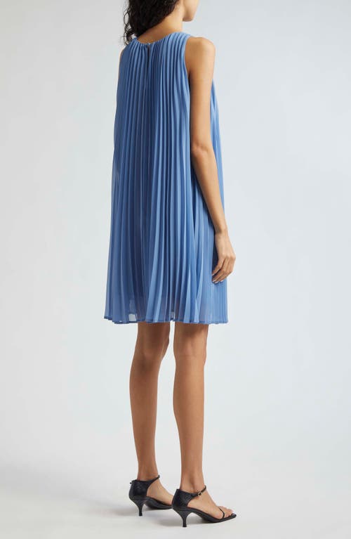 Emporio Armani Plissé Sleeveless Shift Dress In Solid Light Blue