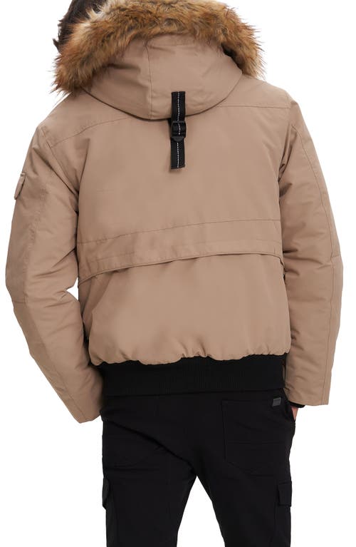 Noize Faux Fur Hooded Bomber Jacket In Sand