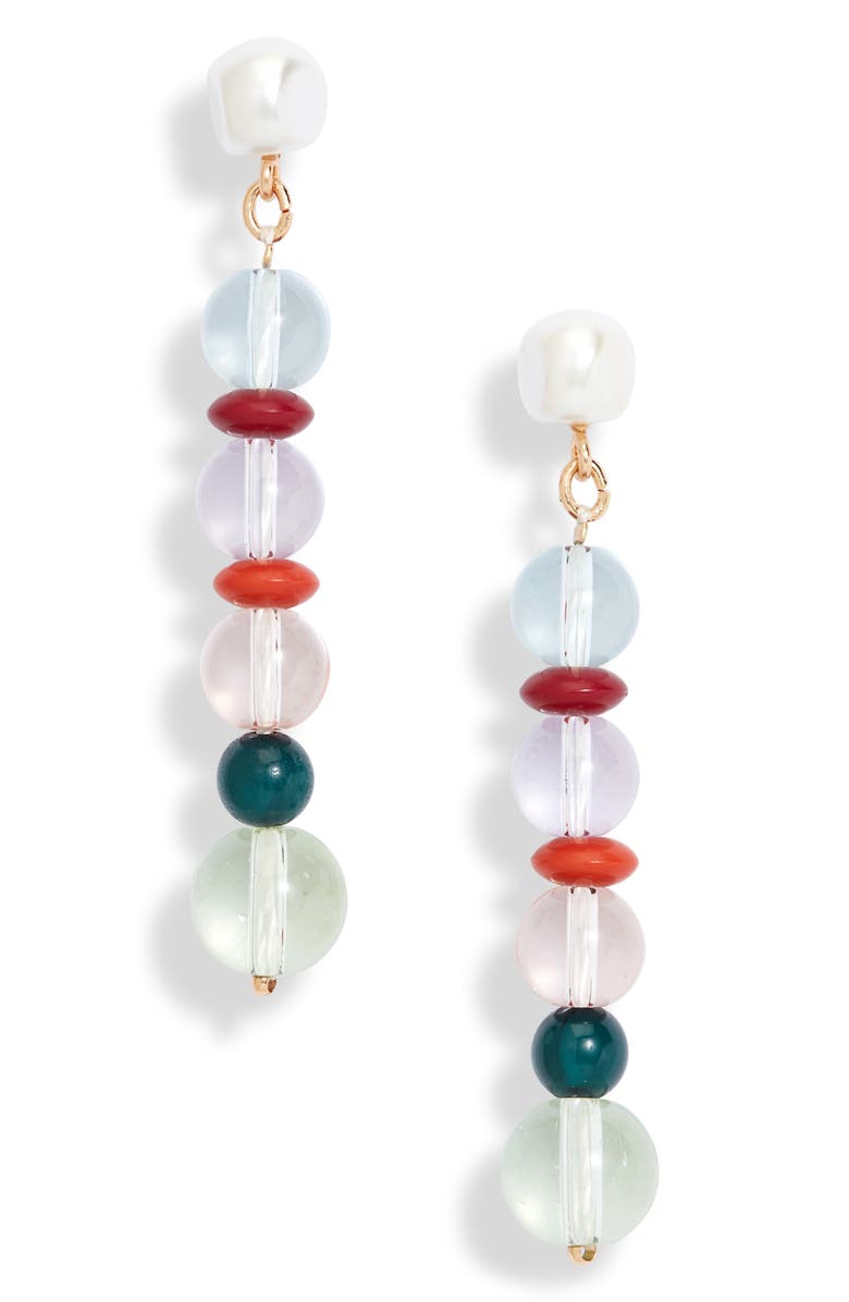 OPEN EDIT Imitation Pearl Linear Drop Earrings, Main, color, WHITE- MULTI