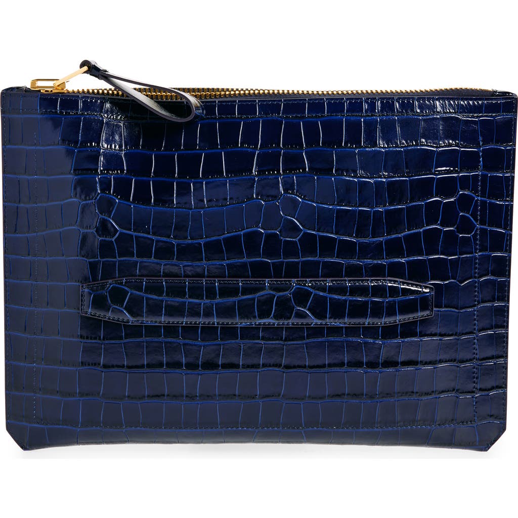 Tom Ford Buckley Croc Embossed Leather Portfolio Clutch In 1l022 Royal Blue