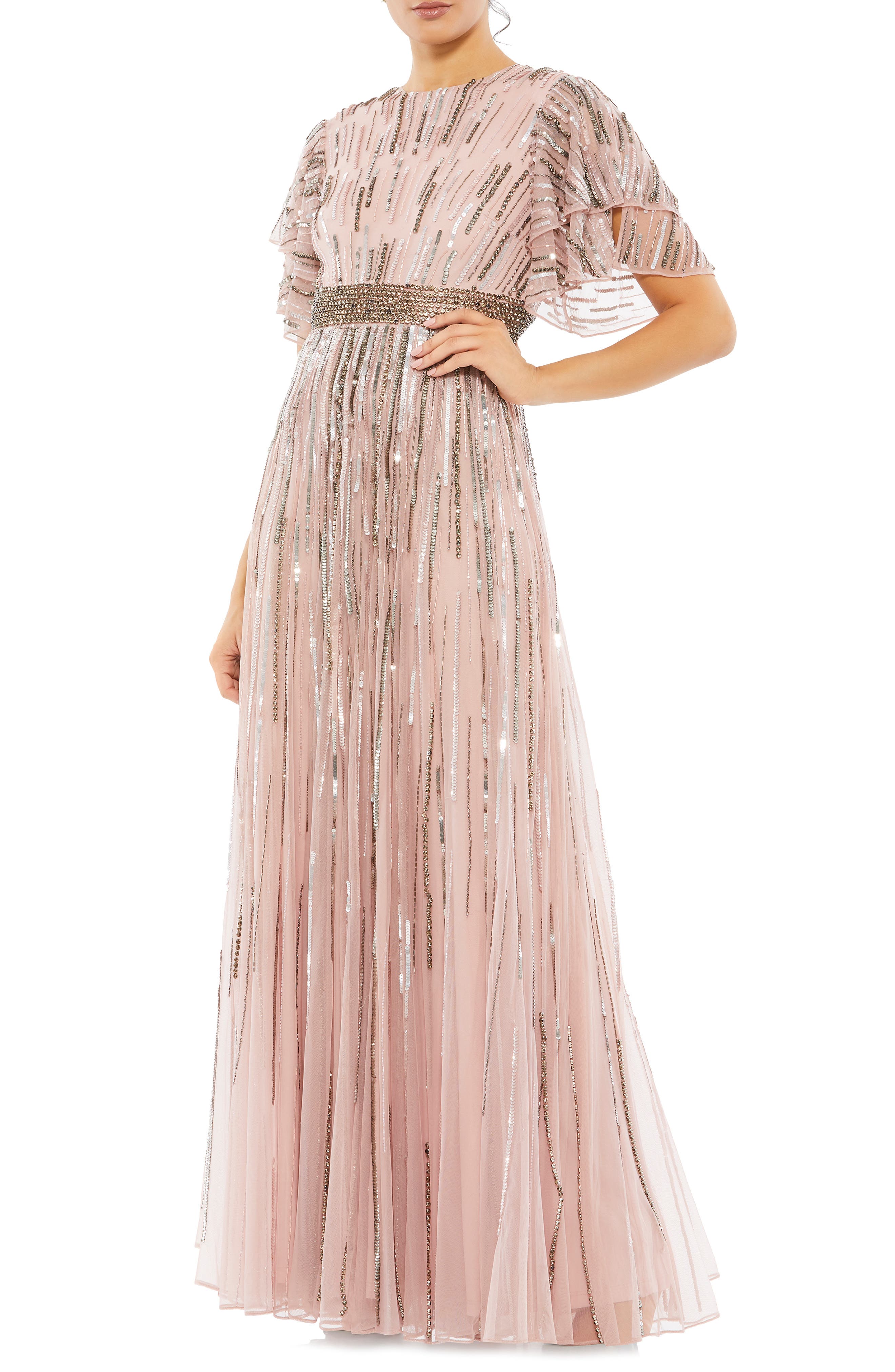 short sleeve long dress formal