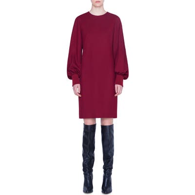 Akris Punto Long Balloon Sleeve Wool Dress, Red