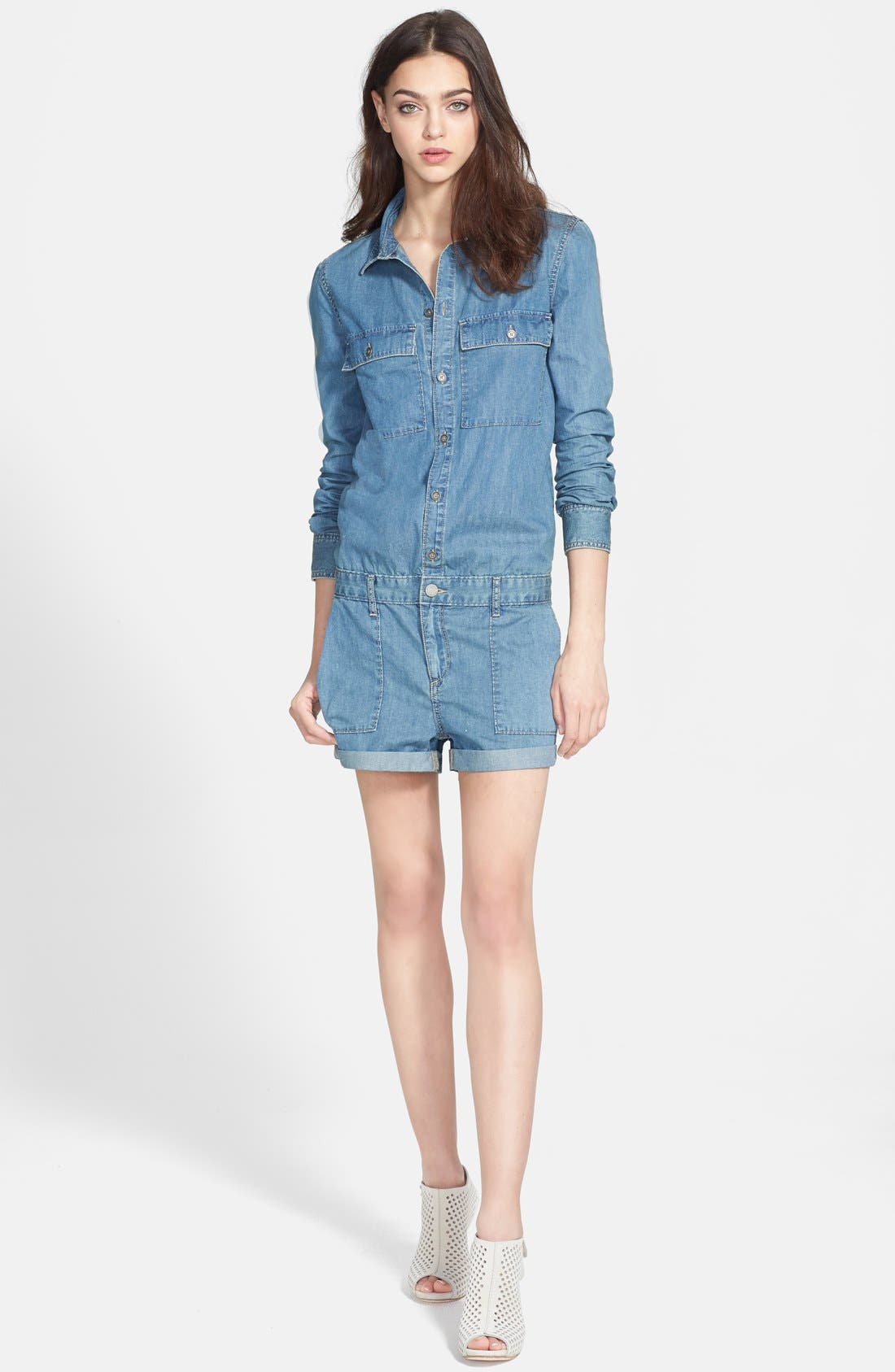 long sleeve denim romper