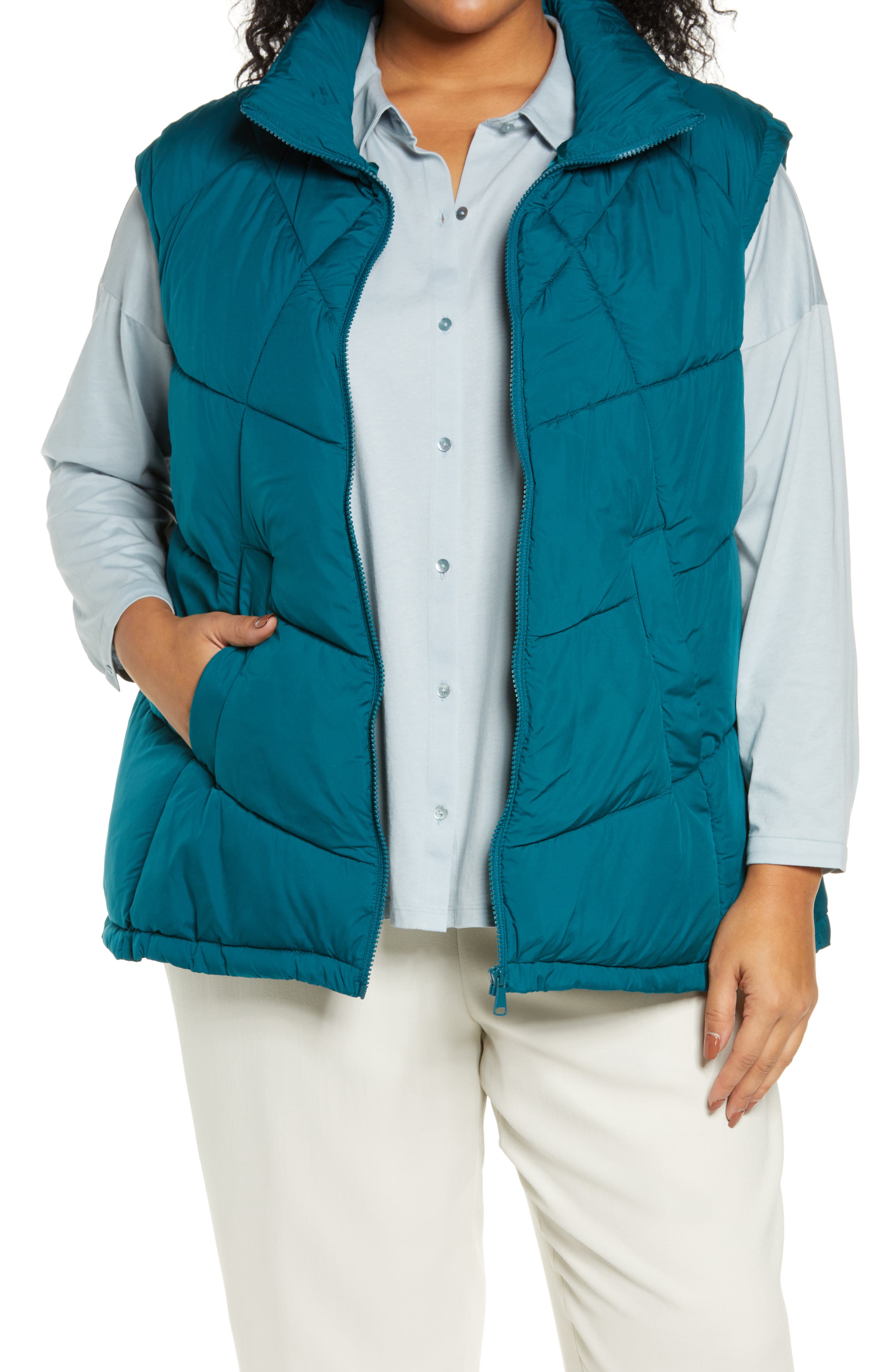 teal puffer vest