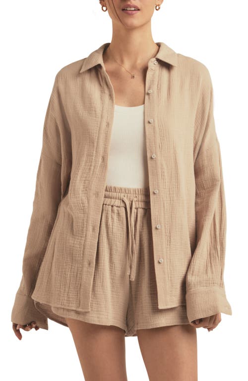 Shop Favorite Daughter Oversize Cotton Button-up Shirt In Beige