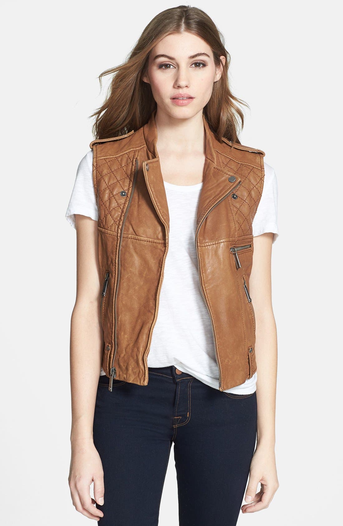 MICHAEL Michael Kors Asymmetrical Zip Leather Vest Nordstrom
