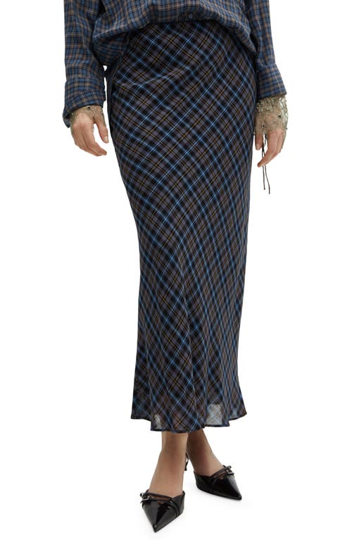 Falda Maria Plaid Wool Blend Maxi Skirt in Blue