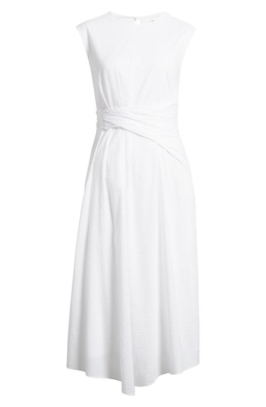 Shop Frame Ruched Sleeveless Cotton Midi Dress In White