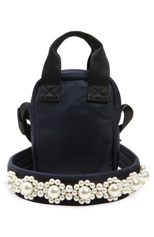 Shop Simone Rocha Mini Classic Beaded Bow Crossbody Bag In Navy/pearl