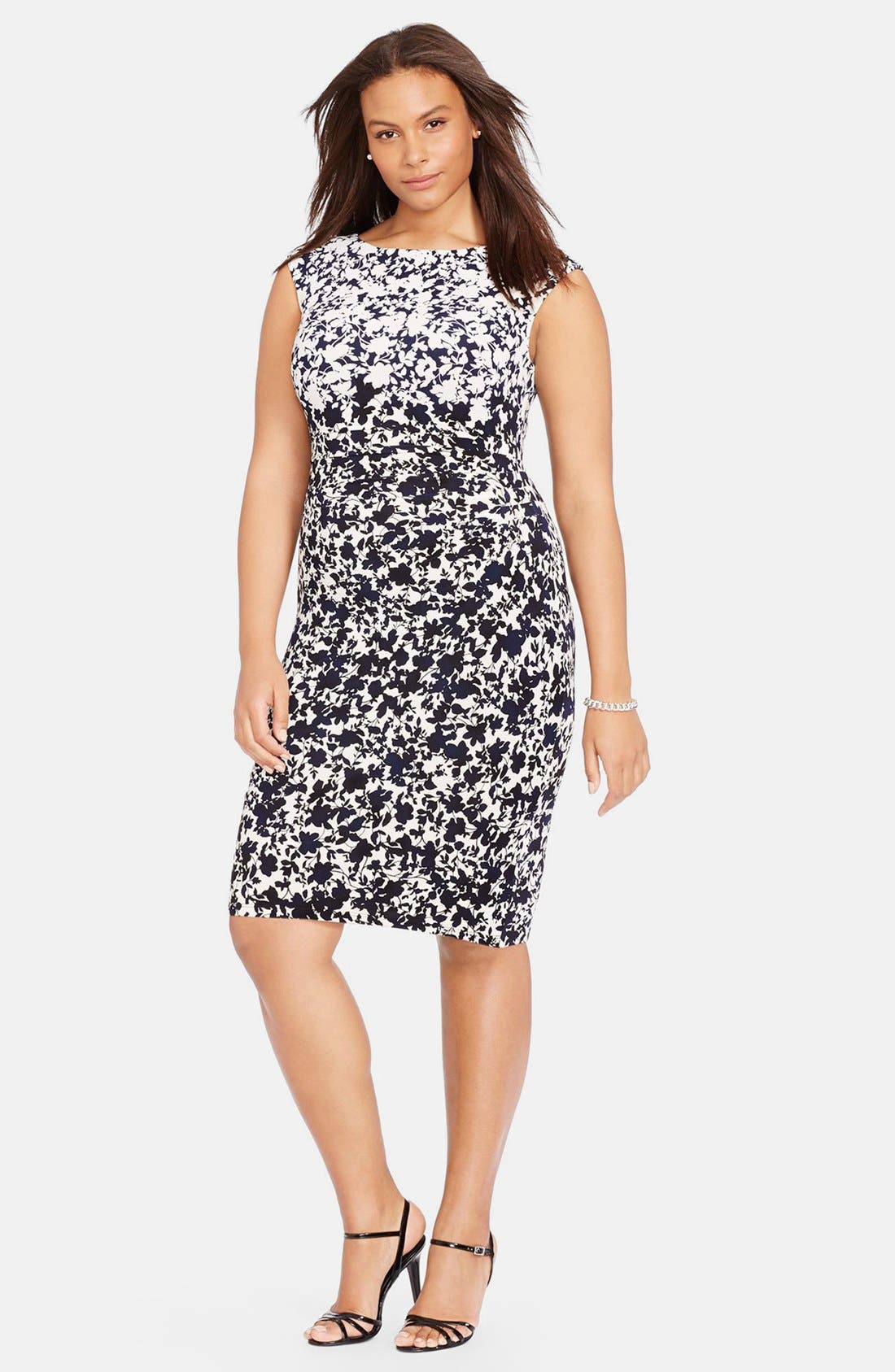 Lauren Ralph Lauren Floral Print Cap Sleeve Jersey Sheath Dress (Plus